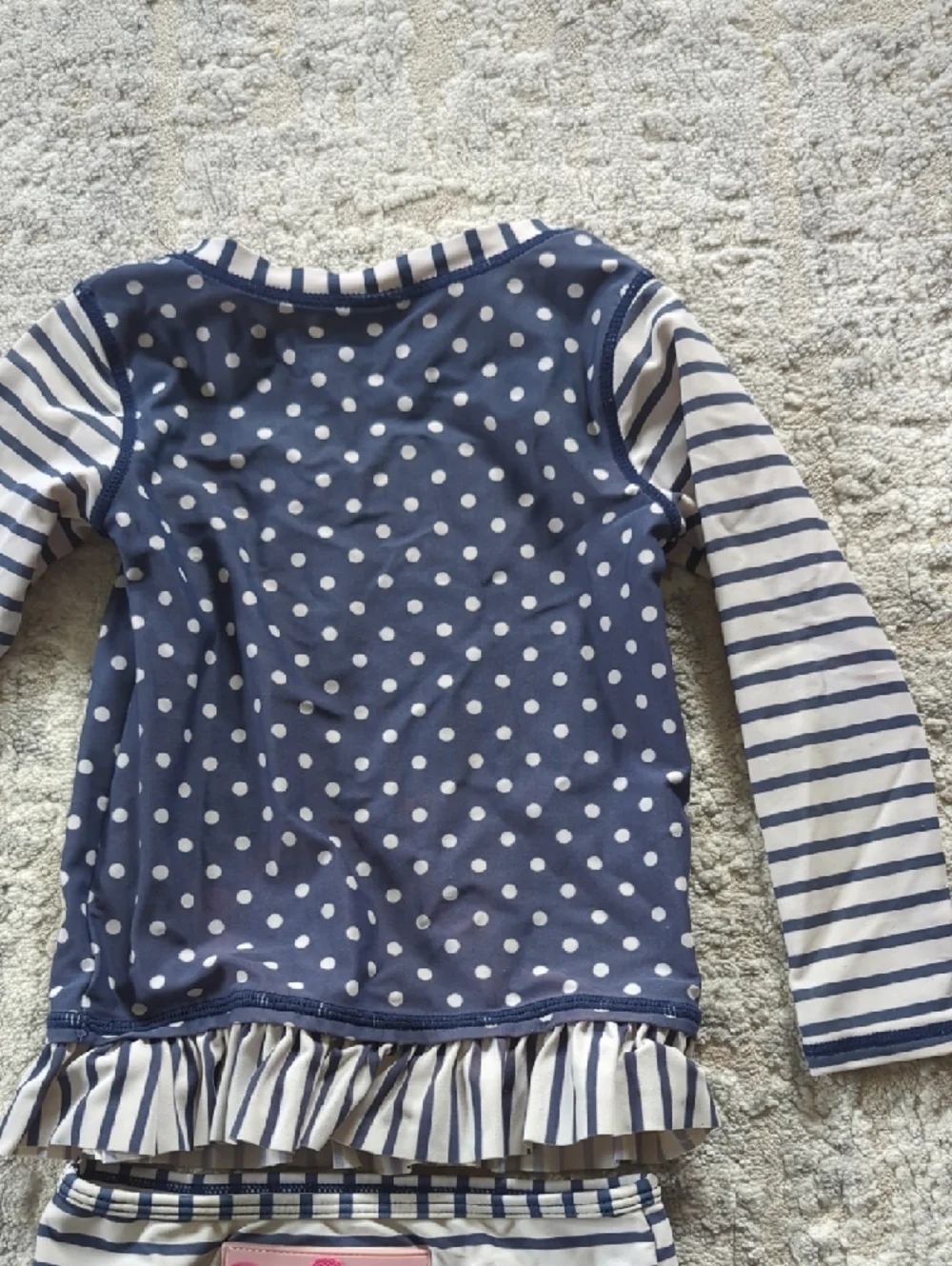 Ruffle Butts Navy & White Polka Dot and Stripe Rashguard Set Size 2T